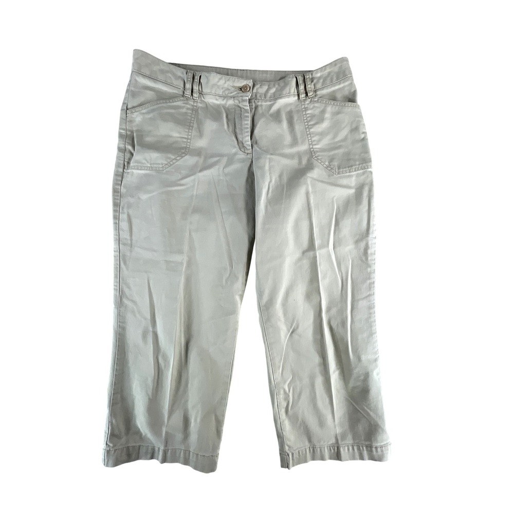 French Laundry Sport Pants Womens 12P Beige Cropped Stretch Casual Capri Cotton